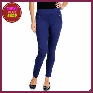 Navy Blue Leggings with Seaming and Zipper Detail